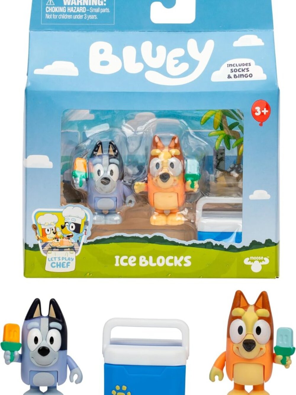 Bluey Ice Blocks Figure 2-Pack Toy Playset, Bingo and Socks Toddler, NEW